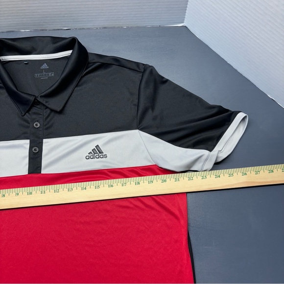 Adidas Golf Climalite Blocked Men's Polo Shirt Red/Gray/Black Sz Large - Picture 6 of 10